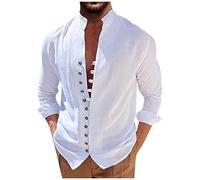 Chemise Homme Casual Baggy Chemise Homme Manches Longues Chic Classique Chemise Col Mao Homme Vintage Chemisette Homme Confortable Travel Chemisette pour Homme Henley Chemise sans Repassage