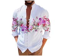 Chemise Homme Casual Chemise Homme Manches Longues Chic Chemise A Fleur Homme Vintage Chemisette Homme Confortable Travel Chemise Col Mao Homme Chemisette pour Homme Henley Chemise sans Repassage