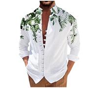 Chemise Homme Casual Chemise Homme Manches Longues Chic Imprimée Chemisette pour Homme Henley Chemisette Homme Confortable Travel Chemise Col Mao Homme Vintage Chemise sans Repassage