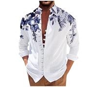Chemise Homme Casual Chemise Homme Manches Longues Chic Imprimée Chemisette pour Homme Henley Chemisette Homme Confortable Travel Chemise Col Mao Homme Vintage Chemise sans Repassage