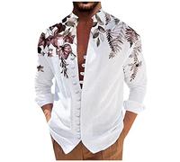 Chemise Homme Casual Chemise Homme Manches Longues Chic Imprimée Chemisette pour Homme Henley Chemisette Homme Confortable Travel Chemise Col Mao Homme Vintage Chemise sans Repassage