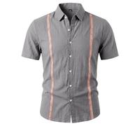 Chemise Homme, Chemise à Manches Courtes pour l'été - Chemise décontractée en Maille à Manches Courtes avec Ceinture et Patchwork, col Ouvert et Style Ethnique léger