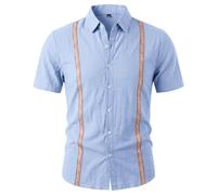 Chemise Homme, Chemise à Manches Courtes pour l'été - Chemise décontractée en Maille à Manches Courtes avec Ceinture et Patchwork, col Ouvert et Style Ethnique léger