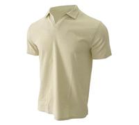 Chemise Homme - Chemises Texturées Décontractées À Col en V pour Coupe Ajustée Solides À Manches Courtes en Coton Waf Fle Tricot Doux (Khaki M)