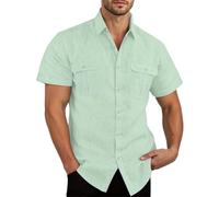Chemise Homme Chemisette Homme Manche Courte Linen Shirt Men Orange Sans Repassage Chemises Surchemise Ete Africaine Rayée T Blanc Été Blanche Respirable Mens Tops Vert Sauge Xl Shirts À Manches