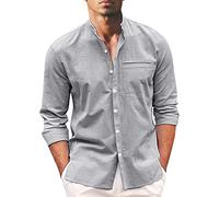 Chemise Homme Col Mao - Chemise Large Homme Couleur Unie Haut Coton Lin Été Cardigan Décontracté Haut Slim Fit Bouton Top Coupe Ample Chic Et Confortable Top Minimaliste
