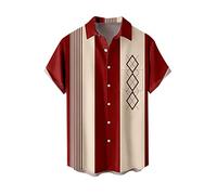Chemise Homme Col Mao Hawaïenne sans Repassage Summer Top Lin Annee 80 Vetement Hawaienne Chemisette Manche Courte a Carreaux Grande Taille Hippie Fleur Disco Ete Henley Manches Courtes,Rouge-c,XL