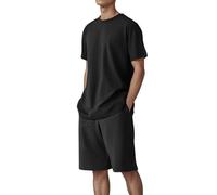 Chemise Homme Col Round Manches Courtes Ensemble 2 Pièces Été,T-Shirts Ensemble Short pour Le Sport Et Les Loisirs,T Shirt pour Homme Couleur Solide,Tee Shirts Décontractée Sport