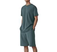 Chemise Homme Col Round Manches Courtes Ensemble 2 Pièces Été,T-Shirts Ensemble Short pour Le Sport Et Les Loisirs,T Shirt pour Homme Couleur Solide,Tee Shirts Décontractée Sport