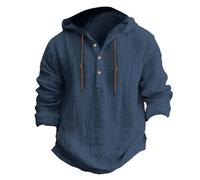 Chemise Homme Coton, Tee Shirt Manche Longue Homme à Capuche,Top Ete Homme Grande Taille Élégant Solid Leger Été Blouse Cordon de Serrage Décontractée Haut Slim Col en V de Plage Classique Tunique