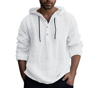 Chemise Homme Coton, Tee Shirt Manche Longue Homme à Capuche,Top Ete Homme Grande Taille Élégant Solid Leger Été Blouse Cordon de Serrage Décontractée Haut Slim Col en V de Plage Classique Tunique