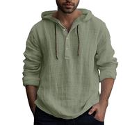 Chemise Homme Coton, Tee Shirt Manche Longue Homme à Capuche,Top Ete Homme Grande Taille Élégant Solid Leger Été Blouse Cordon de Serrage Décontractée Haut Slim Col en V de Plage Classique Tunique