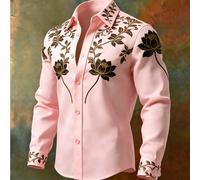 Chemise homme de luxe à manches longues avec broderie lotus en fil doré, texture satinée, col à revers, chemise décontractée et formelle ZXZXXXM1RPKMDPQC7