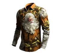 Chemise Homme De Noel Chemise Coton Polo De Noel, Chemises Taille Fine Décontracté Mode Simple Shirt Homme Motif 3D Funky Noël Manches Longues Hauts Button Down pour Fête Festive