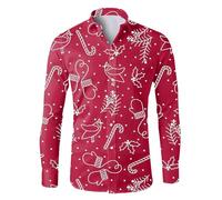 Chemise Homme De Noel Chemise Hawaïenne Tenue De Noel, Shirt Homme Noël Motif 3D Funky Christmas Manches Longues Button Down Hauts Taille Fine Décontracté Mode Simple, pour Fête Festive