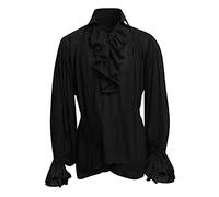 Chemise Homme De Pirate Gothique MéDievale Steampunk Renaissance Viking Vintage Manche Longues Jabot Dentelle Lacet Volant Pull RéTro à Lacets pour Homme T Shirt Manche Longue Femme Noir L