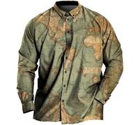 Chemise homme décontractée avec carte du monde Chemises à manches longues imprimées en 3D avec motif du monde vintage Chemisier à boutons à revers, confortable et à la mode pour tous les jours