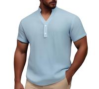 Chemise Homme DéContractéE,Chemises DéContractéEs à Manches Courtes, Design éLéGant Et Confortable, Parfaites Pour Un Usage Quotidien, Tissu LéGer Et Respirant Pour Le Printemps Et L'éTé (Blue, S)