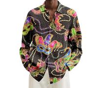 Chemise Homme Disco À Paillettes, Chemise Homme Disco Brillante À Manches Longues, Coupe Ample, Grande Taille, Imprimé Numérique Carnaval, Style Décontracté Hauts Top pour Soirée Déguisée