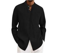 Chemise Homme en Coton et Lin Chemiser à Manches Longues avec Bouton Couleur Unie T-Shirt Casual Lâche Respirant Tuniques Blouse Printemps Été Chic Col en V Coupe Ample Haut DE Business Plage
