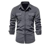 Chemise Homme en Jean Velours côtelé Coupe régulière Automne Hiver entraînement Aptitude Haut Bouton vers Le Bas Thermique Entreprise Bureau Travail Blouse