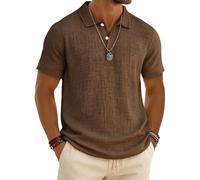 Chemise Homme en Lin Été Chemises à Manches Courtes Leger Respirant Décontractées Chemisier Coton Lin Col en V Couleur Unie Bouton T-Shirts de Plage Grande Taille Tops LâChe pour Casual Quotidien