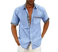 Chemise Homme été Coton Lin Décontracté Grande Taille Chemise à Manches Courtes Ample Hommes col Rabattu Chemise à Manches Longues Polo pour Homme Top de Plage Classique Chemisette Homme