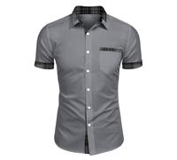 Chemise Homme Ete Polos Tee Shirt Marque Vetement Chemise Homme Manche Courte Vacances Chemises Hommes Manches Courtes Chemise Manche Courte Homme Bordeaux Violette Noir (A27,XL)