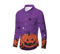 Chemise Homme Fun Costume Halloween Adulte, Boutonnée Col Revers Imprimé 3D De Tête De Citrouille Grandes Tailles Doux Et Confortable Style Décontracté Et Ambiance Halloween Fête De Fin D'année