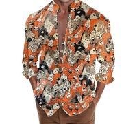 Chemise Homme Grande Taille,Déguisement Homme Pour Halloween Manches Longues À Revers Chemisette Boutonnée Coupe Ajustée Imprimé Shirt Chemisette Respirant Décontractées Vêtements De Loisirs
