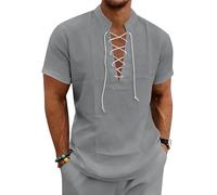 Chemise Homme Hawaienne Chemise Homme D'été à Manches Courtes Coton Lin Avec Col Mandarin Et Fermeture à Lacets Pour Un Style Décontracté Et Bohème Parfait Pour Le Quotidien Les Loisirs Les Sorties