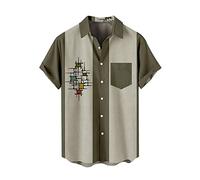 Chemise Homme Lin Annee 80 Hippie Chemisette Manche Courte Disco Hawaïenne sans Repassage Summer Top a Carreaux Henley Manches Courtes Hawaienne Ete Fleur Grande Taille Vetement Col Mao,Grey-c,XL