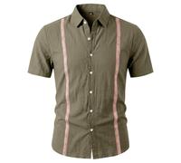 Chemise Homme Lin, Chemise à Manches Courtes pour l'été - Chemise décontractée en Maille à Manches Courtes avec Ceinture et Patchwork, col Ouvert et Style Ethnique léger