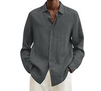 Chemise Homme Lin éTé Manches Longues Chemise Décontractée Coton et Lin Vintage Imprimé Graphique Shirts Casual Regular Fit Boutons Loisirs et Vacances (Dark Gray, XXXXXL)