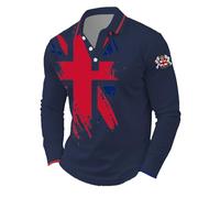 Chemise Homme Manche Courte - Haut Décontracté À Manches Longues Et Revers Boutonnés pour Imprimé Drapeau Britannique Jack Style Festif Et Décontracté (Dark Blue M)