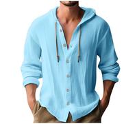 Chemise Homme Manche Longues/Courte Lin Coton Sweat à Capuche pour Hommes T Shirts Décontractés Sweatshirt Athlétique à Capuche Boutonnés Hoodie Chemise Lin Homme Vêtement de Sport Cadeaux Hommes