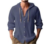 Chemise Homme Manche Longues/Courte Lin Coton Sweat à Capuche pour Hommes T Shirts Décontractés Sweatshirt Athlétique à Capuche Boutonnés Hoodie Chemise Lin Homme Vêtement de Sport Cadeaux Hommes
