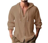 Chemise Homme Manche Longues/Courte Lin Coton Sweat à Capuche pour Hommes T Shirts Décontractés Sweatshirt Athlétique à Capuche Boutonnés Hoodie Chemise Lin Homme Vêtement de Sport Cadeaux Hommes