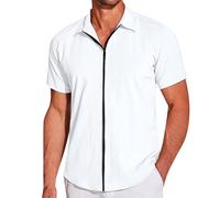 Chemise Homme Manches Courtes à Fermetures Eclair Chemise Homme Couleur Unie de Sport Décontracté Travail Chemisette pour Hommes Col Revers à Zip Chemises Habillé Slim Fit Surchemise Grande Taille