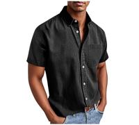 Chemise Homme Manches Courtes Chemise de Loisirs Sans Repassage Chemise Homme avec Poches Grandes Tailles Chemise Manches Courtes pour l'été Chemise Button Down Chemise d'été Coupe Droite, Noir , 3XL