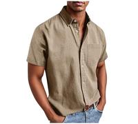 Chemise Homme Manches Courtes Chemise de Loisirs Sans Repassage Chemise pour Homme avec Poches Grandes Tailles Chemise Manches Courtes pour l'été Chemise Button Down Chemise d'été Coupe Droite, kaki