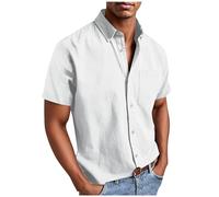 Chemise Homme Manches Courtes Chemise de Loisirs Sans Repassage Chemise pour Homme avec Poches Grandes Tailles Chemise Manches Courtes pour l'été Chemise Button Down Chemise d'été Coupe Droite, Blanc