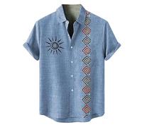Chemise Homme Manches Courtes Col Mao Hawaïenne Vetement Hawaienne Disco Annee 80 sans Repassage Chemisette Manche Courte Lin Mens Tops Hippie a Fleur Summer Top Carreaux Ete Henley,1-Bleu Ciel,4XL
