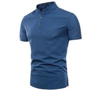Chemise homme manches courtes décontractée à col mao avec deux boutons, coupe slim, couleur unie, parfaite pour un style jeune et les activités en plein air durant l'été, chemise col mao homme