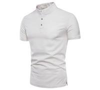 Chemise homme manches courtes décontractée à col mao avec deux boutons, coupe slim, couleur unie, parfaite pour un style jeune et les activités en plein air durant l'été, chemise col mao homme