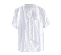Chemise Homme Manches Courtes Manches Courtes Rétro Solide Mélange de Coton Hommes Couleur Baggy Courte T-Tots Chemises Blouse pour Hommes, Blanc., 5XL