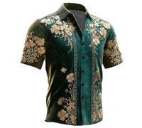 Chemise Homme Manches Courtes pour Saint Patrick - Chemisette Homme avec Imprimé Dorée Baroque Intégrale sur Tissu à Effet Luxueux - pour une Fête, une Occasion Formelle ou un Style Rétro Raffiné