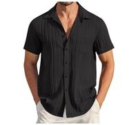 Chemise Homme Manches Courtes- Tee Shirt Grande Taille Col Revers CôTeléE D'éTé DéContractéE Boutons Haut De Plage LéGèRe Respirant Confortable Top Business Blouse Travail Regular Fit Tunique