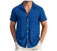 Chemise Homme Manches Courtes- Tee Shirt Grande Taille Col Revers CôTeléE D'éTé DéContractéE Boutons Haut De Plage LéGèRe Respirant Confortable Top Business Blouse Travail Regular Fit Tunique