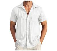 Chemise Homme Manches Courtes- Tee Shirt Grande Taille Col Revers CôTeléE D'éTé DéContractéE Boutons Haut De Plage LéGèRe Respirant Confortable Top Business Blouse Travail Regular Fit Tunique